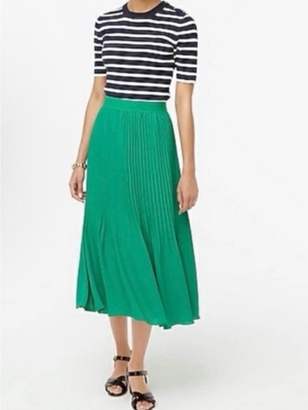 J. Crew Emerald Green Pleated Midi Skirt